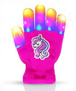 The Noodley Unicorn Toy LED Light Gloves Kids and Teen Sized with Extra Batteries Cosplay Boys and Girls (Pink Unicorn, Small)