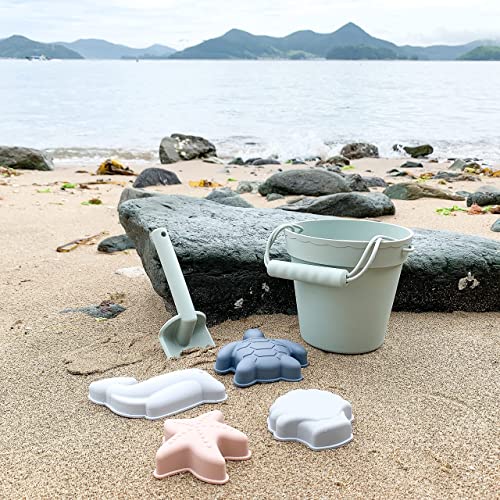 BLUE GINKGO Silicone Beach Toys – Modern Baby Beach Toys | Travel Friendly Beach Set | Silicone Bucket, Shovel, 4 Sand Molds, Beach Bag | Silicone Sand Toys for Toddlers, Kids – Green | The Storepaperoomates Retail Market - Fast Affordable Shopping