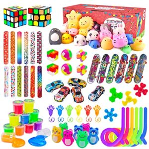 Party Favor Toy Assortment Bundle, Magic Cube, Squishies, Slap Bracelets, Slime, Party Favors Toy For Birthday, Classroom Rewards, Carnival Prizes, Pinata Filler, Goodie Bag Fillers for Boys Girls 4-8-12