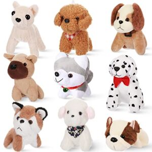 9 Pcs Mini Dog Stuffed Animals Plush Pets Mini Plush Puppy Toy Assorted Small Dog Party Decorations Stuffed Dog Pendant with Keychain for First Day of School Party Favors (Lovely Style)