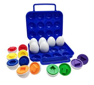 Beakabao 12pcs Color and Shape Matching Egg Set Montessori Toddler Education Classification Toys for Fine Motor Skills of The Fingers Muscles, Preschool Children Smart Puzzles Easter Gifts (Blue)