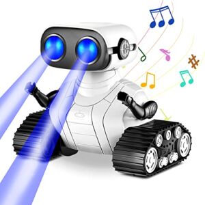 US-VIVIV Upgraded Kids Toys Remote Control Robot Small Superb Fun Toy for Boys Age 3-8, with Music Shiny Big Eyes Long Distance Control Rechargeable Child Toy Gifts White