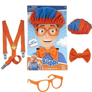 Blippi Costume Roleplay Accessories, Perfect for Dress Up and Play Time – Includes Iconic Orange Bow Tie, Suspenders, Hats and Glasses, for Young Children and Toddlers – Roleplay Set