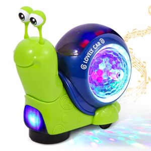 Crawling Snail Baby Toy, Walking Tummy Time Snail Toy for Babies Dancing Early Learning Educational Toys, Interactive Musical Light up Crawling Toys Moving Toddler Toys for Kids Infants (Green)