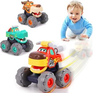 iPlay, iLearn Monster Trucks Toy for Boy, Big Play Foot Vehicles, Pull Back, Friction Powered, Toddlers Push and Go Set, Animal Toy Cars for 1 2 3 4 Year Old Boys, Birthday Gift for 12 18 Month Kids