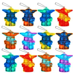 Leencum 12Pcs Mini Simple Fidget Toy Stress Relief Hand Toys Keychain Toy Bubble Wrap Pop Anxiety Stress Reliever Office Desk Toy for Kids Adults(YD1)
