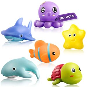 Mold Free Infant Bath Toys for 1 Year Old – 6pcs No Hole Ocean Sea Animal Bathtub Toys, Baby Bath Tub Toys No Mold