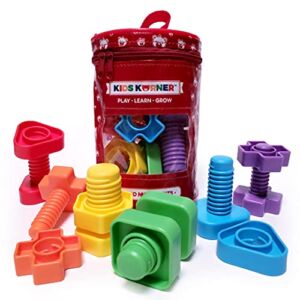 Jumbo Nuts and Bolts for Toddlers – Fine Motor Skills Rainbow Matching Game Montessori Toys for Toddlers & Toddler Games | 12 pc Occupational Therapy Educational Toys with Toy Storage + eBook