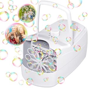 Sizonjoy Bubble Machine,Automatic Bubble Blower 8000+ Bubbles Per Minute, Portable Bubble Maker for Kids with 2 Speeds,Plug-in or Batteries Bubbles Toy for Outdoor/Indoor Party Birthday (White)