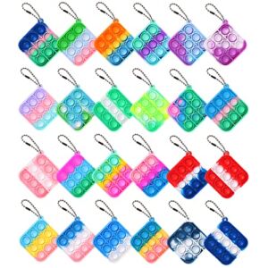 24 Mini Pop Keychain Bulk Party Favors Pack Fidget Toy for Kids Girls Gifts Birthday Easter Student Children Classroom Small Set Boys Prizes Square Bundle