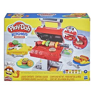 Play-Doh Kitchen Creations Grill ‘n Stamp Playset for Kids 3 Years and Up with 6 Non-Toxic Modeling Compound Colors and 7 Barbecue Toy Accessories