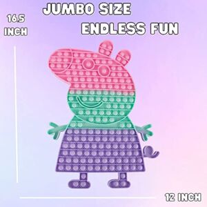 Ravel Jumbo 16.5in x 12in Pig Giant Pop Fidget Toys Bubble Huge Mega Large Biggest Pop it fidgets Sensory Toy Poppers Pops It Figit Anxiety Stress Relief Autism Push, Rainbow Gift Cute