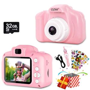 OZMI Upgrade Kids Selfie Camera for Girls, Children HD Digital Video Camera for Toddler, Christmas Birthday Gift for Girl Age 3-12, Toy Camera for 3 4 5 6 7 8 9 10 Year Old Girl with 32GB SD Card-Pink