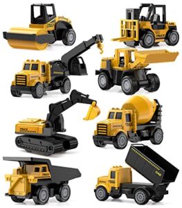 Alloy Small Construction Cars Vehicles, Geyiie Die Cast Mini Construction Truck Toys, Heavy Duty Bulldozers Excavator Cement Dump Forklift Toys Outdoor Gifts for Kids Toddler