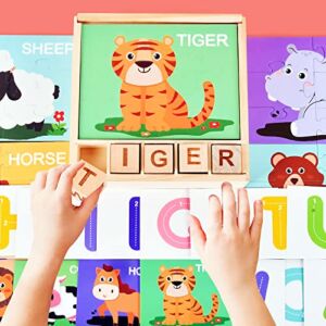 Wooden Puzzles for Kids Ages3-5,Puzzles for Toddlers 1-3,Toddler Toys,Baby Puzzles, Alphabet Game Puzzle Toys for Kids,Animal Puzzle Toys,Preschool Learning Toys,Eucational Toys for Boys & Girls