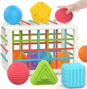 GEMKARRY Baby Toys 6-12-18 Months,Baby Sorter Toy Colorful Cube and 12 Pcs Multi Shapes, Sensory Toys for Autistic Children,Christmas Stocking Stuffer for Baby Boy Girl Gifts