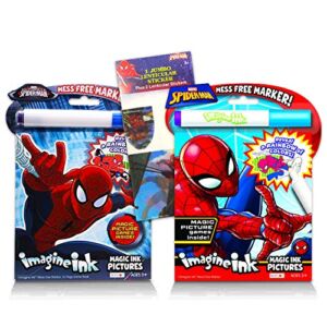 Marvel Store Spiderman Imagine Ink Coloring Book Set – 2 Mess-Free Books with Stickers,No Mess Magic Pens,Games,Puzzles,Mazes,Activities