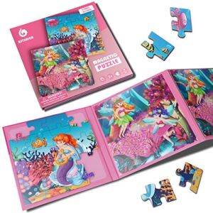 BST SHIER Magnetic Puzzles for Kids Ages 3 4 5 6, TWO-20 Piece Mermaid Wooden Jigsaw Puzzles Book for Toddlers, Travel Games and Travel Toys for 3 4 5 6 Year olds Boys and Girls