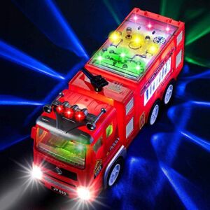 Electric Fire Truck Kids Toy – with Bright Flashing 4D Lights & Real Siren Sounds | Bump and Go Firetruck for Boys | Automatic Steering on Contact | Fire Engine Toy Trucks for Imaginative Play