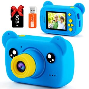 AILEHO Blue Kids Camera,Best Birthday Gifts and Christmas Toys for Boys Age 3 4 5 6 7 8 9, 2″ Screen 1080p Children Digital Camera Allows Children to retain Colorful memorie,Complimentary 8G SD Card