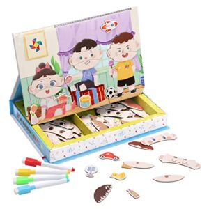 PicassoTiles 108pcs Reusable Magnetic Face Sticker Puzzle Book Drawing Board Set for Kids,Educational and Learning Activity Books, Toys & Activity, STEM Learning Toys, Early Education Toys,Gifts Boys