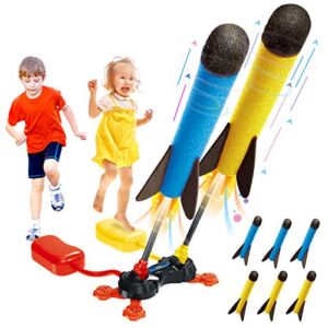 Toy Rocket Launcher for Kids,Outdoor Toys-Shoots Up to 100 Feet-Jump Rocket Set 6 Foam Rockets & 2 Stomp Launchers, Birthday Xmas Gifts for 3 4 5 6 7 8 9 10 Year Old Boys & Girls