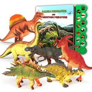 Olefun Dinosaur Toys for 3 Years Old & Up – Dinosaur Sound Book & 12 Realistic Looking Dinosaurs Figures Including T-Rex, Triceratops, Utahraptor, for Kids, Boys and Girls