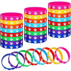 48 Pieces Paw Print Rubber Bracelets Multicolor Silicone Stretch Wristbands for Birthday Party Supplies