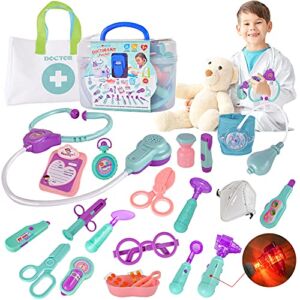 Flyingseeds Doctor Kit for Kids, 24 Pcs Pretend Play Doctor Dentist Toys with Electronic Equipment, Packed in Medical Case Best Gifts for 3 4 5 6 7 Ages Boys Girls