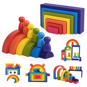 Wooden Toys Rainbow Stacking Blocks-Montessori Toys Building Blocks for Toddler Age 1 2 3 4 Years Old Open Ended Preschool Activity Educational Toy Gifts for Kids-19PCS