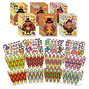 34 Sheet Make-A-Turkey Stickers Thanksgiving Party Favors Supplies Stickers for Kids Turkey Games Crafts Stickers Autumn Fall Harvest Halloween Thanksgiving Decorations. (Turkey Stickers）