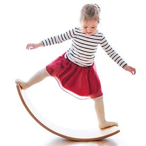 Gentle Monster Wooden Wobble Balance Board, 35 Inch Rocker Board Natural Wood, Kids Toddler Open Ended Learning Toy , Yoga Curvy Board for Classroom & Office Adult