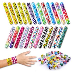 Giraffe Manufacturing- Slap Bracelets For Kids Perfect Party Favors | Comes In A Fun Gift Ready Bag | One Size Fits All | 50 pcs Durable Bracelets – 25 Unique Colorful Designs