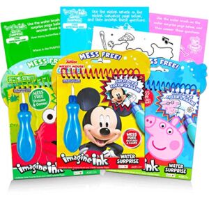 Imagine Ink Water Painting Books Set for Toddlers Kids Ages 3-5 ~ 3 Pack No Mess Paint with Water Books with Water Surprise Brushes, Mickey Mouse, Peppa Pig, Sesame Street Elmo Bundle
