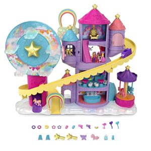 ​Polly Pocket Rainbow Funland Theme Park, 3 Rides, 7 Play Areas, Polly and Shani Dolls, 2 Unicorns & 25 Surprise Accessories (30 Total Play Pieces), Dispensing Feature for Surprises