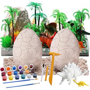 2 Jumbo Dino Egg Excavation Dig Kit, Large White Dinosaurs in Giant Filled Egg, Digging and Painting Toys STEM Science Crafs Gifts for Kids Boys Girls Age 5 6 7 8 Year Old, Easter Activity