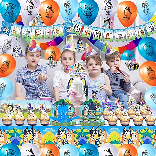 113Pcs Cartoon Blue Dog Birthday Party Supplies Includes Banners,Tablecloths,Cake Toppers,Cupcake Toppers,Plates,Cutlery,Balloons,Invitations,Hanging Birthday Decorations for Kids Boys and Girls | The Storepaperoomates Retail Market - Fast Affordable Shopping