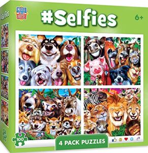 MasterPieces Puzzle Set – 4-Pack 100 Piece Jigsaw Puzzle for Kids – Selfies 4-Pack – 8″x10″