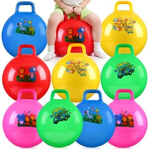 Yunsailing 10 Pcs Bouncy Balls with Handles for Kids Bulk, Hopper Ball Hippity Hop Bouncing Balls with Cartoon Animal, 18 Inch Jumping Exercise Hopping Ball for Jumping Sitting Racing, Pump Included