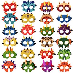 SSZS 24 Packs Dinosaur Masks Party Supplies Felt and Elastic for Kid Dinosaur Masks Dress-Up Party Favors 24 Masks for Birthday Gifts Party Decorations