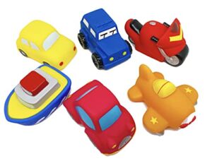 LIANXIN Baby Bath Toys, Cartoon Car Transportation Rubber Floating Bathtub Toys for Toddlers 3 Years Old, Bath Toys Gift for Pool, Family Bath Toy Set of 6