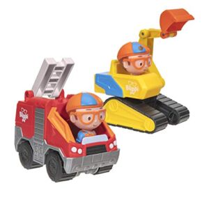 Blippi Mini Vehicles, Including Excavator and Fire Truck, Each with a Character Toy Figure Seated Inside – Zoom Around The Room for Free-Wheeling Fun – Perfect for Young Children