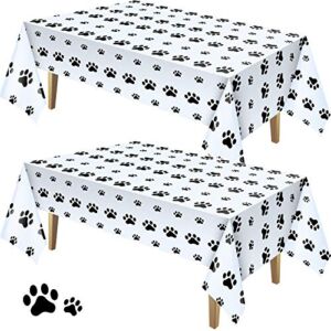 2 Pieces Puppy Paw Print Plastic Tablecloth Disposable Table Cover Puppy Themed Birthday Party Decorations for Dog Party Supplies (71 Inch x 54 Inch)