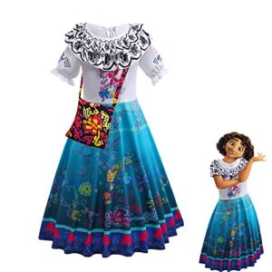 Encanto Mirabel Costume Dress For Girls Cosplay Isabela Madrigal Princess Halloween Dress Up(5-6 Years, Blue)