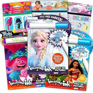 Imagine Ink Magic Mess-Free Coloring Books for Girls Kids Super Set Bundle ~ 3 Pack No Mess Disney Frozen, Moana, and Trolls Activity Books with Stickers (Party Supplies for Girls)