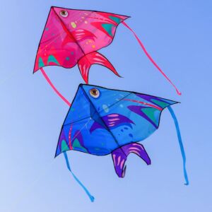 XENTUMI Fish Kite 2 Pack with String, Kites for Kids & Adults, Easy to Fly and Assemble, Beach Kite for Kids 4-8 8-12 Kites for Beginner Girls and Boys Delta Kites for Toddlers Age 3-5