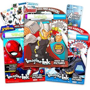 Imagine Ink Bundle of 3 Superhero Magic Pictures Activity Books Set – Justice League Batman, Spiderman and Avengers No Mess Books with Stickers Pack (Mess Free Coloring Books for Toddlers Kids)