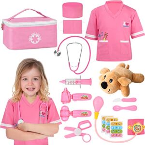 Loscola Doctor Kit for Kids, Toddler Doctor Kit with Toy Dog, Real Stethoscope, Doctor Costume & Carrying Bag, Pretend Play Doctor Playset Toys for Boys Girls Christmas Birthday Gifts Age 3 4 5 6