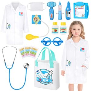 GIFTINBOX Doctor Kit for Kids, Doctor Costume for Kids, Girls and Boys, White Lab Doctor Coat with Real Stethoscope, Toddler Doctor Costumes Pretend Role Play Set for Kids Age 3-8…