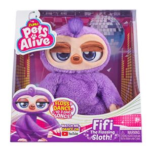 Pets Alive Fifi the Flossing Sloth Purple – 11″ Interactive Animal Dancing Robotic Plush Toy with 3 Songs, Floss Dance, Adorable Gift, Party Plush Toy Kids Ages 3+